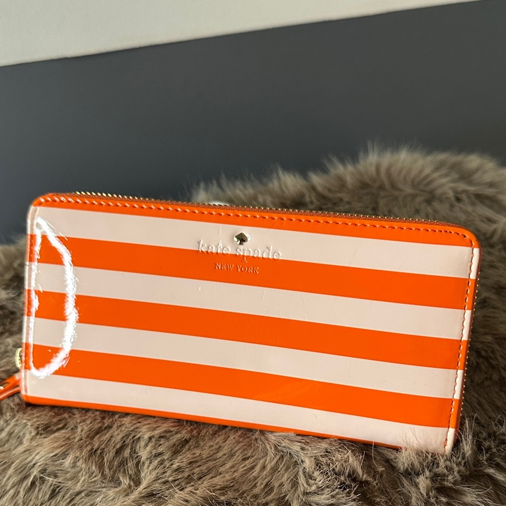 Kate Spade Vibrant Orange and White Striped Wallet